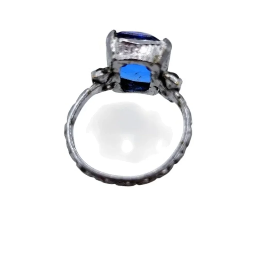 Antique Vintage Childs Ring Blue Rhinestone Center Stone